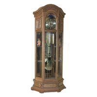 SOLID CARVED OAK GRANDFATHER CLOCK WITH SHELVES BY THOMAS EYRING