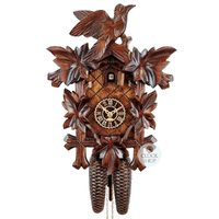 5 Leaf & Bird 8 Day Mechanical Carved Cuckoo Clock 35cm By TRENKLE image