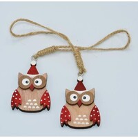 Owl In Santa Hat Christmas Tree Decoration 6cm