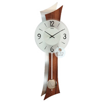 70cm Walnut & Silver Pendulum Wall Clock With Round Dial By AMS image