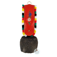 26cm Antique Look Cowbell With Fringed Red Leather Strap image