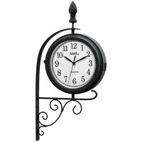 BLACK BATTERY WALL CLOCK WROUGHT IRON WITH DOUBLE SIDED DIAL BY AMS
