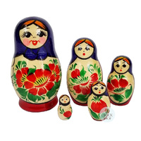 Kirov Russian Dolls- Purple Scarf & Red Dress 10cm (Set Of 5) image