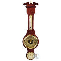 71cm Mahogany Traditional Weather Station With Barometer, Thermometer & Hygrometer By FISCHER image