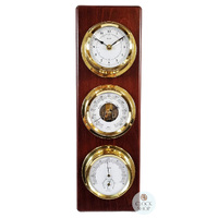 51cm Mahogany Weather Station With Barometer, Thermometer, Hygrometer & Quartz Clock By FISCHER image