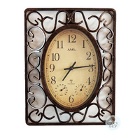 31cm Wrought Iron Indoor / Outdoor Wall Clock With Weather Dials By AMS  image