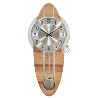 54cm Dark Beech Oblong Pendulum Wall Clock With Silver Highlights & Dial By AMS image