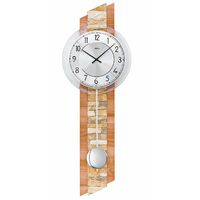 67cm Dark Beech Pendulum Wall Clock With Stone Inlay And Silver Dial By AMS image