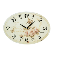 21cm Vintage Floral & Butterfly Oval Glass Wall Clock By AMS image
