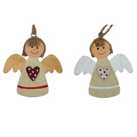 7cm Wooden Angel With Heart Hanging Decoration