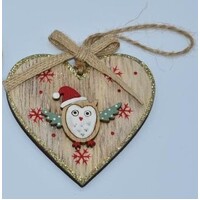 Owl In Heart Wooden Christmas Decoration 7cm