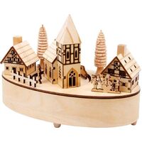 SANTA'S LITTLE VILLAGE MUSIC BOX WITH TUNING CHURCH TUNE SILENT NIGHT