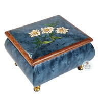Blue Wooden Music Box With Edelweiss Flowers- Small (Edelweiss) image