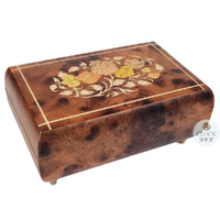 Burlwood Ballerina Musical Jewellery Box With Floral Inlay (Tchaikovsky- Swan Lake) image