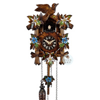 5 Leaf & Bird With Blue Flowers Battery Carved Cuckoo Clock 22cm By ENGSTLER image
