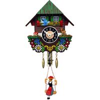 Swiss House Mechanical Chalet Clock With Swinging Doll 12cm By ENGSTLER image