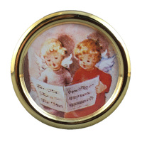Gold Round Acrylic Music Box With Angels Singing Tune Hark The Herald Angel Sing