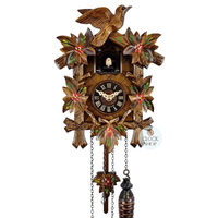 5 Leaf & Bird with Red Flowers Battery Carved Cuckoo Clock 22cm By ENGSTLER image
