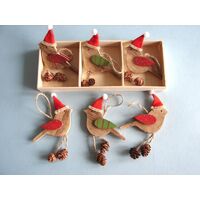Bird Santa Hat Natural Wood
