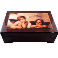 WOODEN MUSICAL JEWELLERY BOX WITH ANGELS (RAFFAEL) TUNE LITTLE NIGHT MUSIC