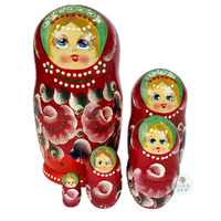Floral Russian Dolls- Red & Orange 14cm (Set Of 5) image