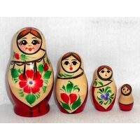 Kirov Russian Nesting Dolls 4 Set With White Scarf & Red Dress 7cm