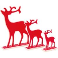 Deer Red Wood Set Of Three