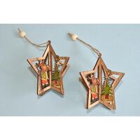 Reindeer Star 3D Natural Wood 9cm