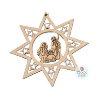 12cm Wooden Nativity Star Hanging Decoration image