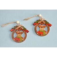 Reindeer Wreath in Natural Wood 6.5cm 2 x Pack