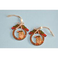 Santa Wreath in Natural Wood 6.5cm 2 pack