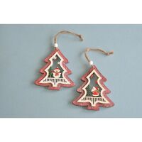 Santa / Snowman in Tree White Wash Wood 10cm