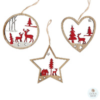 6cm Natural Wood Hanging Decoration- Assorted Designs image