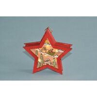 Lantern Wooden Star Red LED