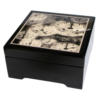 Black Wooden Musical Jewellery Box With Clock Dials Tune As Time Goes By