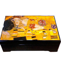 Black Wooden Musical Jewellery Box - The Kiss By Klimt (Hupfeld- As Time Goes By) image
