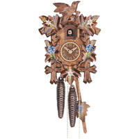 Carved 1 Day 5 Leaf With Blue Pained Flowers 24cm Cuckoo Clock By TRENKLE
