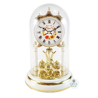 23cm White & Gold Anniversary Clock With Floral Dial By HALLER image