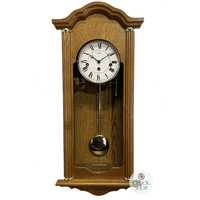 64cm Oak 8 Day Mechanical Chiming Wall Clock With Brass Accents By AMS