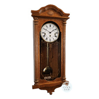 68cm Oak 8 Day Mechanical Chiming Wall Clock With Columns By AMS image