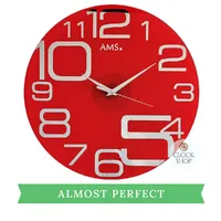 40cm Red Round Glass Silent Wall Clock By AMS (Small Scratches)