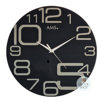Black Round Glass Battery Modern Wall Clock 40cm By AMS