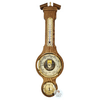 54cm Oak Traditional Weather Station With Barometer, Thermometer & Hygrometer By FISCHER image