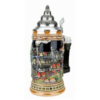 TRAIN BEER STEIN WITH PEWTER LID BY KING