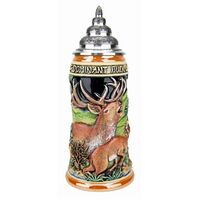 STAG WILDLIFE BEER STEIN WITH PEWTER LID BY KING