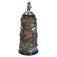 BEAR WILDLIFE BEER STEIN WITH BEAR ON PEWTER LID BY KING