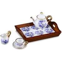 Miniature Tea Set On Wooden Tray Blue Onion Design - Rp - 1.319/6