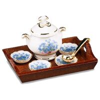 Miniature Dinnerset on Wooden Tray Forget Me Not Design - RP - 1.442/5