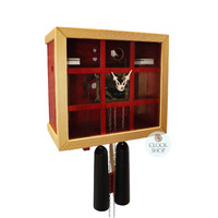 Red Cube 8 Day Mechanical Modern Cuckoo Clock With Clear Front 26cm By ROMBA image