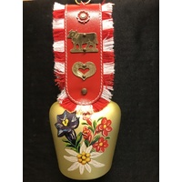 GOLD BELL WITH ALPINE FLOWERS #7 WITH FRINGED RED STRAP